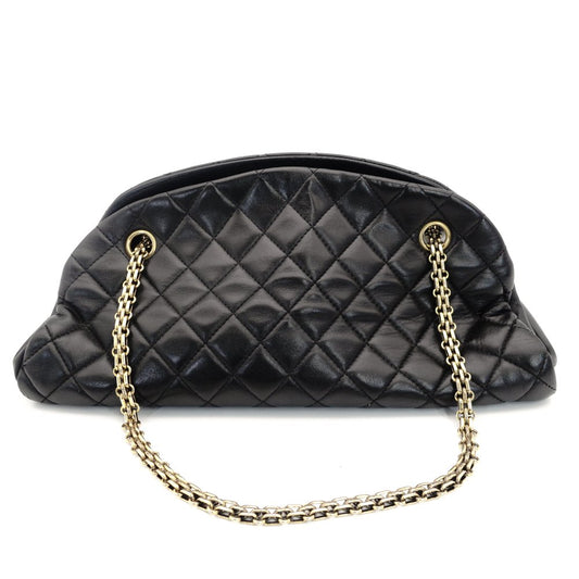 CHANEL Mademoiselle Bowling Chain Shoulder Bag Black Lambskin Leather Black Gold Hardware 7-9-591