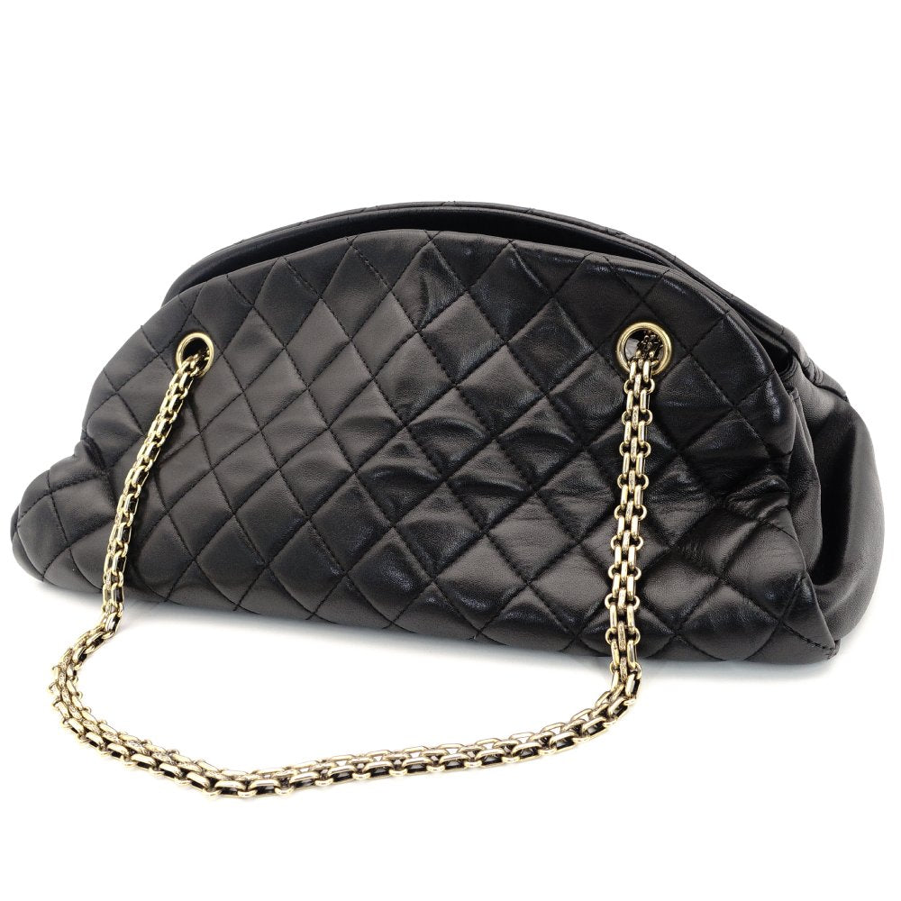CHANEL Mademoiselle Bowling Chain Shoulder Bag Black Lambskin Leather Black Gold Hardware 7-9-591