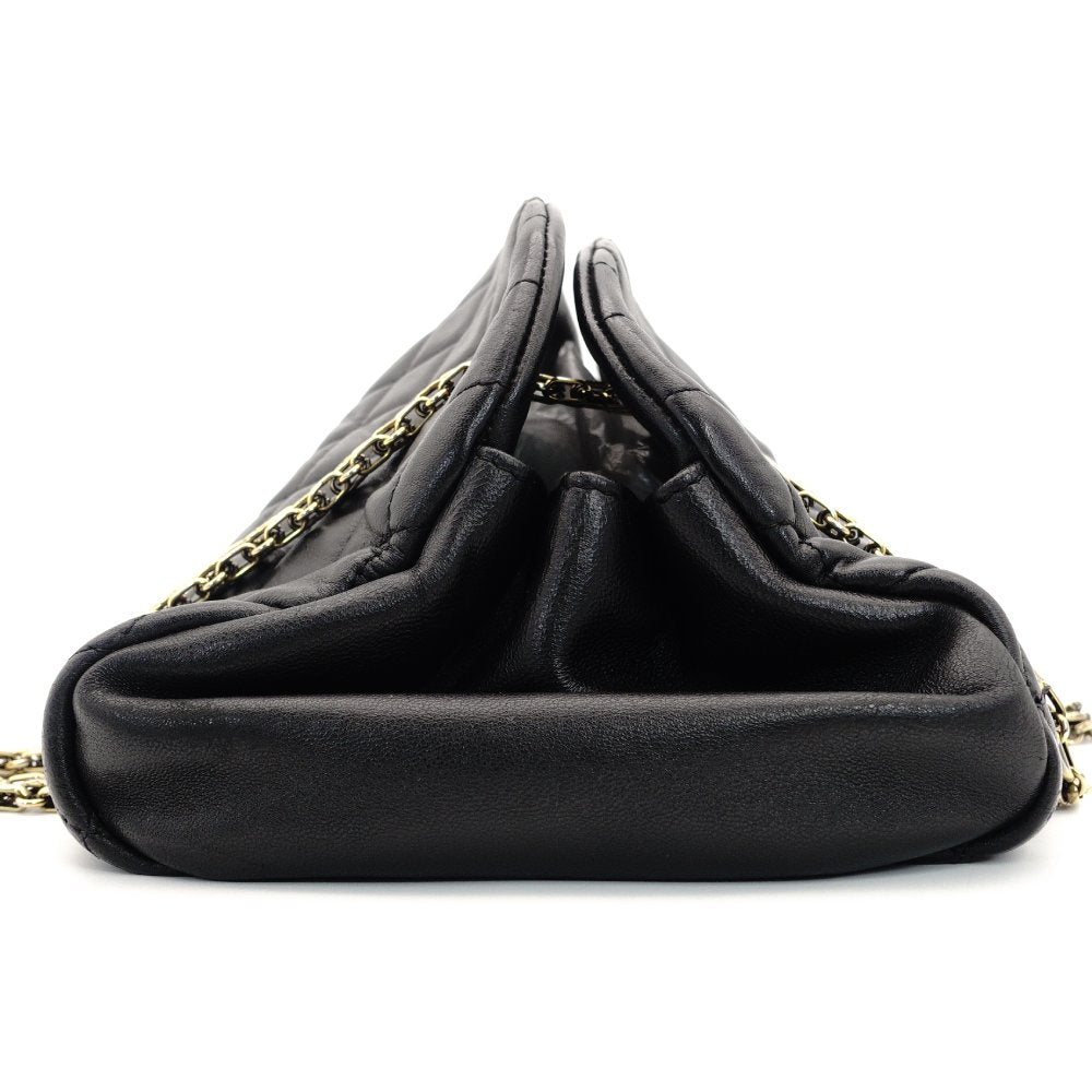 CHANEL Mademoiselle Bowling Chain Shoulder Bag Black Lambskin Leather Black Gold Hardware 7-9-591