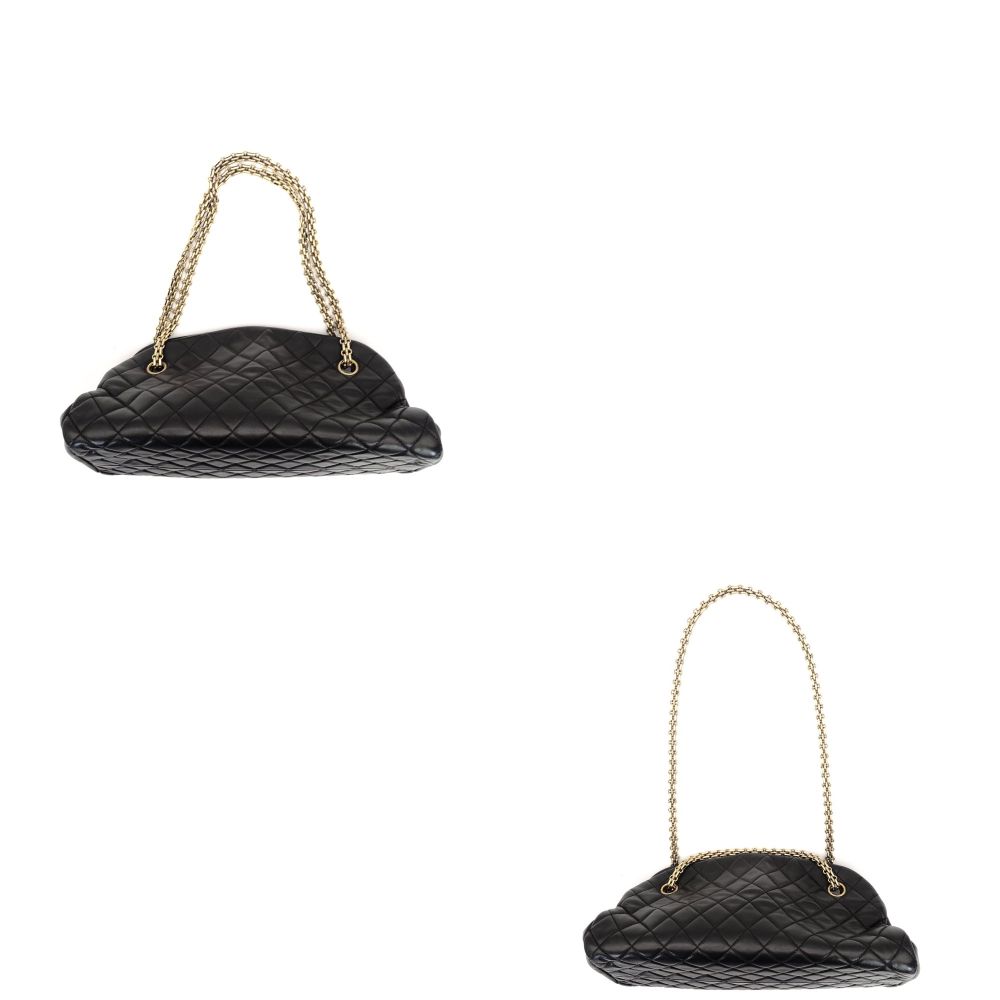 CHANEL Mademoiselle Bowling Chain Shoulder Bag Black Lambskin Leather Black Gold Hardware 7-9-591