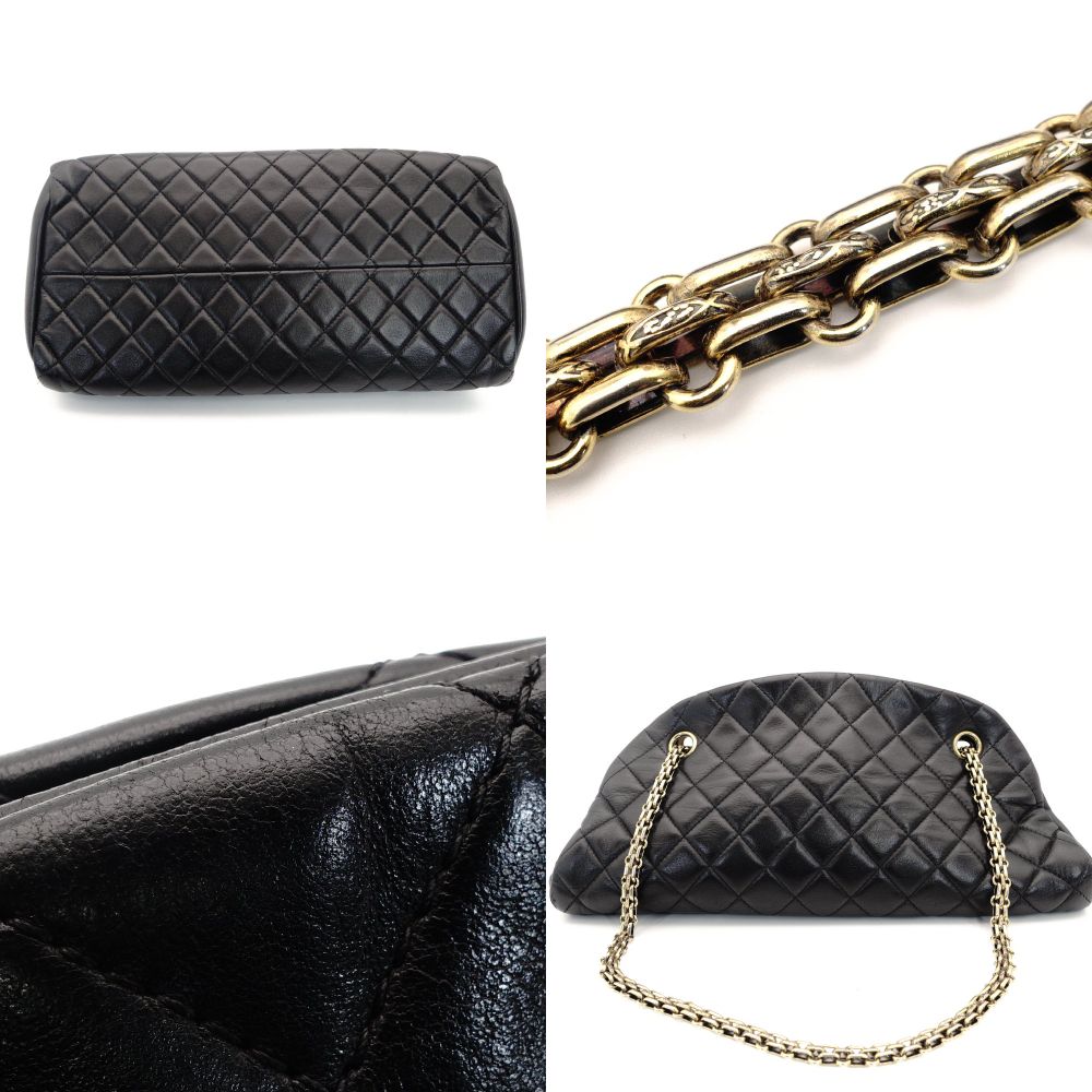 CHANEL Mademoiselle Bowling Chain Shoulder Bag Black Lambskin Leather Black Gold Hardware 7-9-591