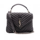 SAINT LAURENT College Shoulder Bag, Leather, Black, 2-Way, Silver Hardware