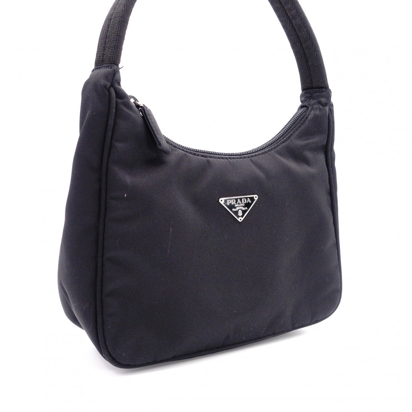 PRADA Triangle Logo Shoulder Bag, Nylon, Single Strap, Black