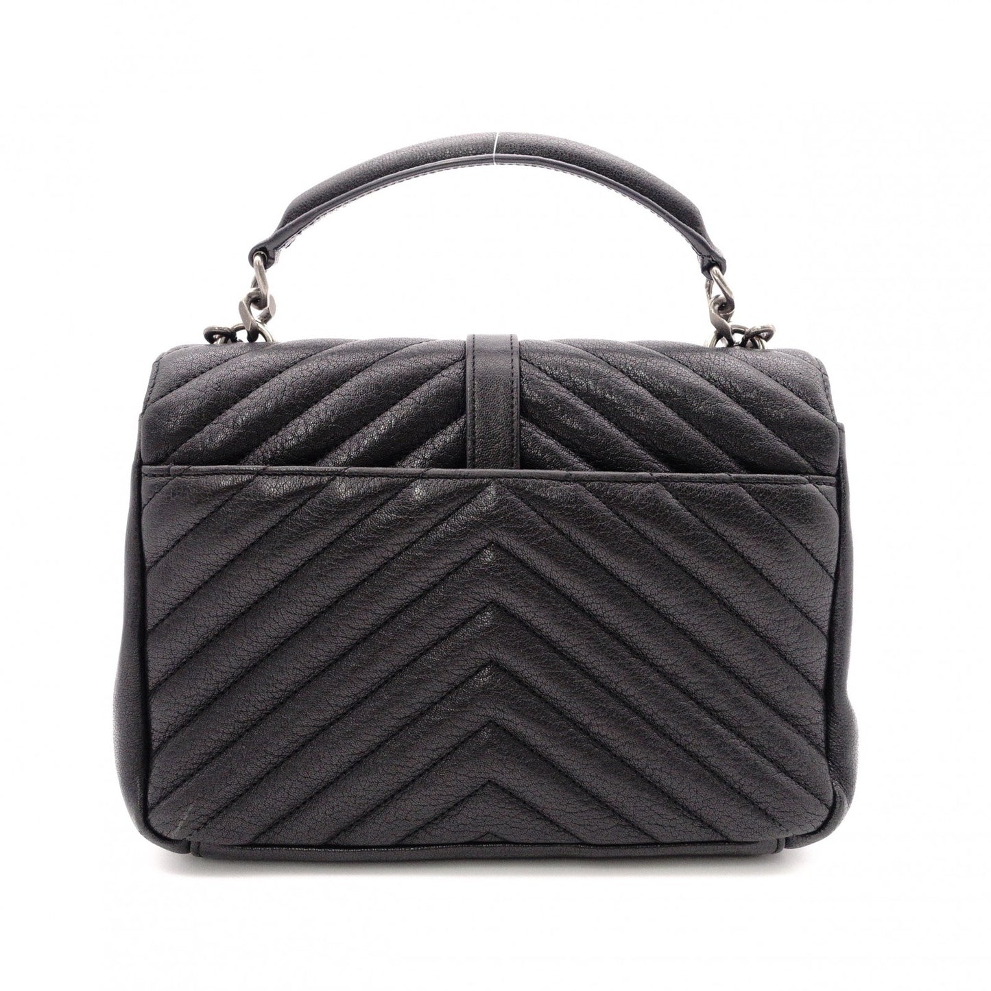 SAINT LAURENT College Shoulder Bag, Leather, Black, 2-Way, Silver Hardware