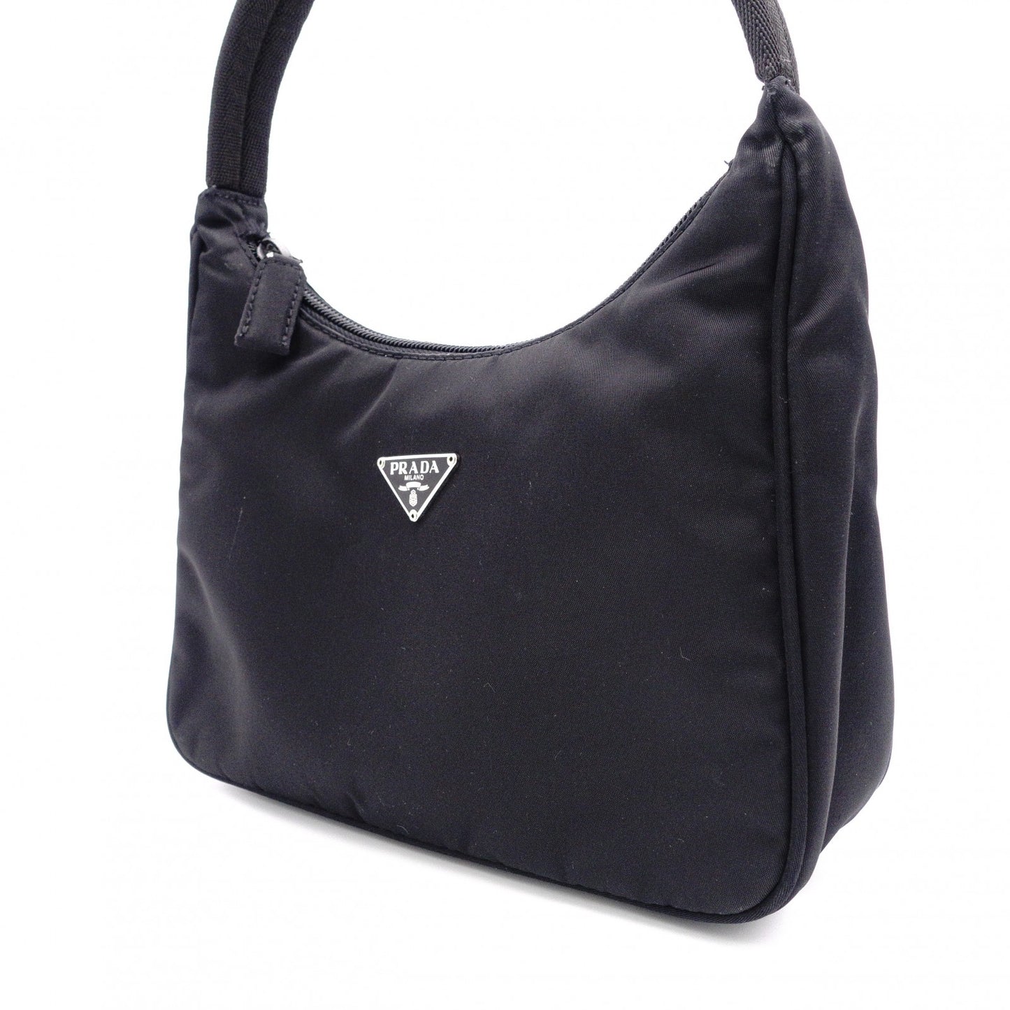 PRADA Triangle Logo Shoulder Bag, Nylon, Single Strap, Black