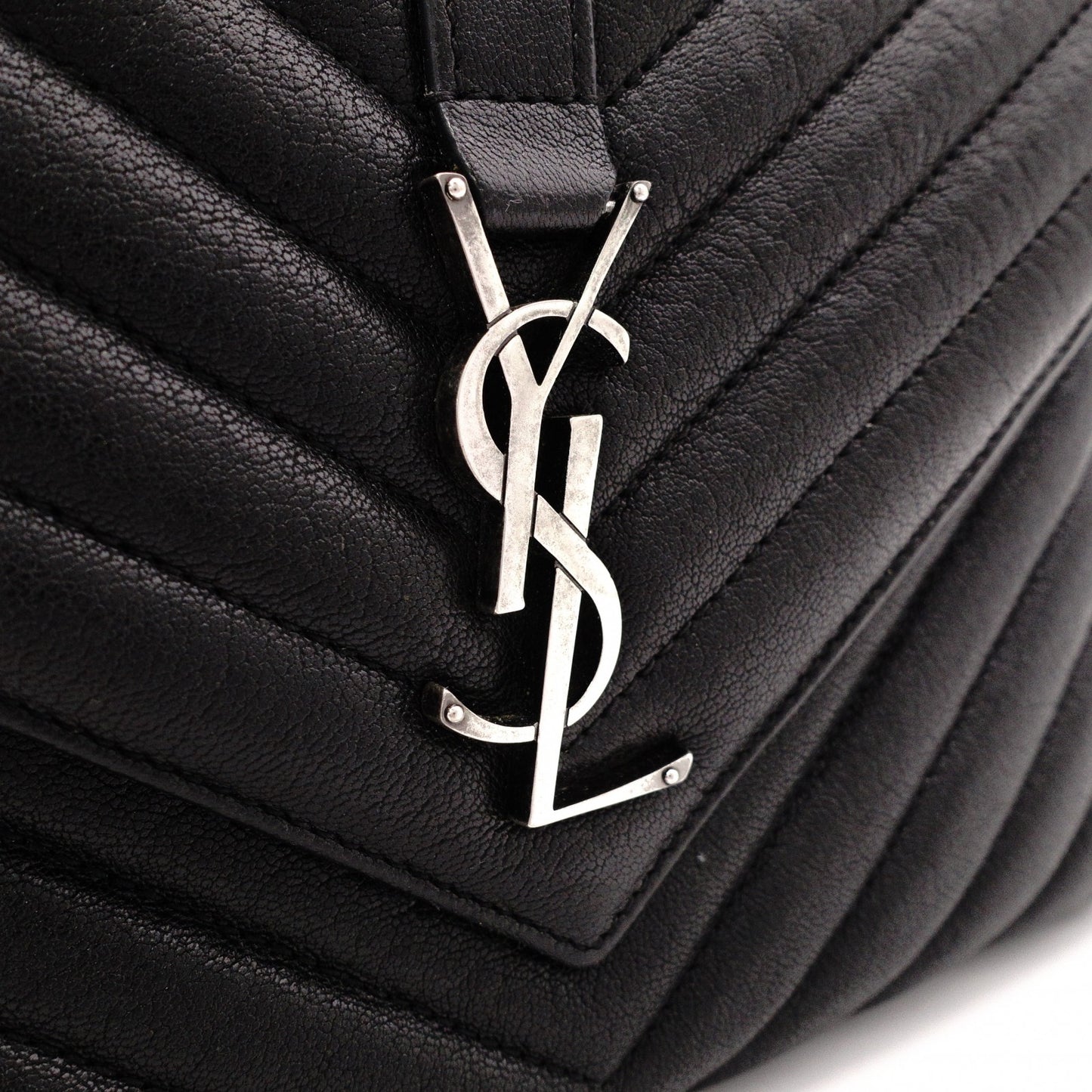 SAINT LAURENT College Shoulder Bag, Leather, Black, 2-Way, Silver Hardware