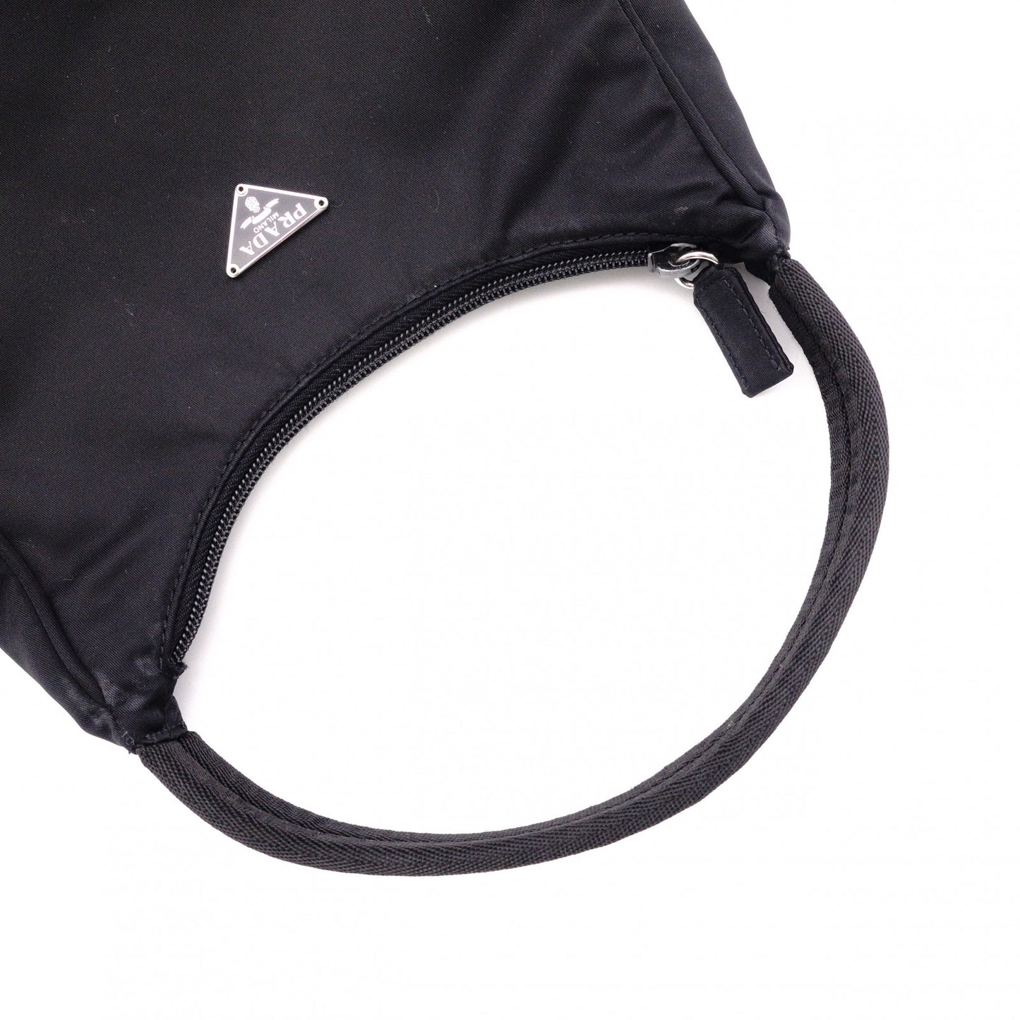 PRADA Triangle Logo Shoulder Bag, Nylon, Single Strap, Black
