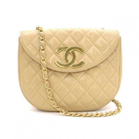 CHANEL Matelassé Shoulder Bag, Leather, Beige, Crossbody, Gold Hardware