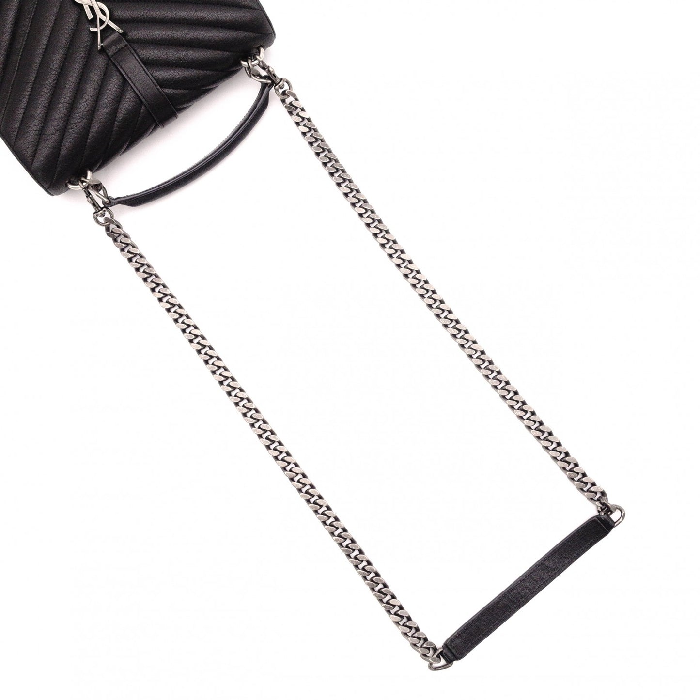 SAINT LAURENT College Shoulder Bag, Leather, Black, 2-Way, Silver Hardware