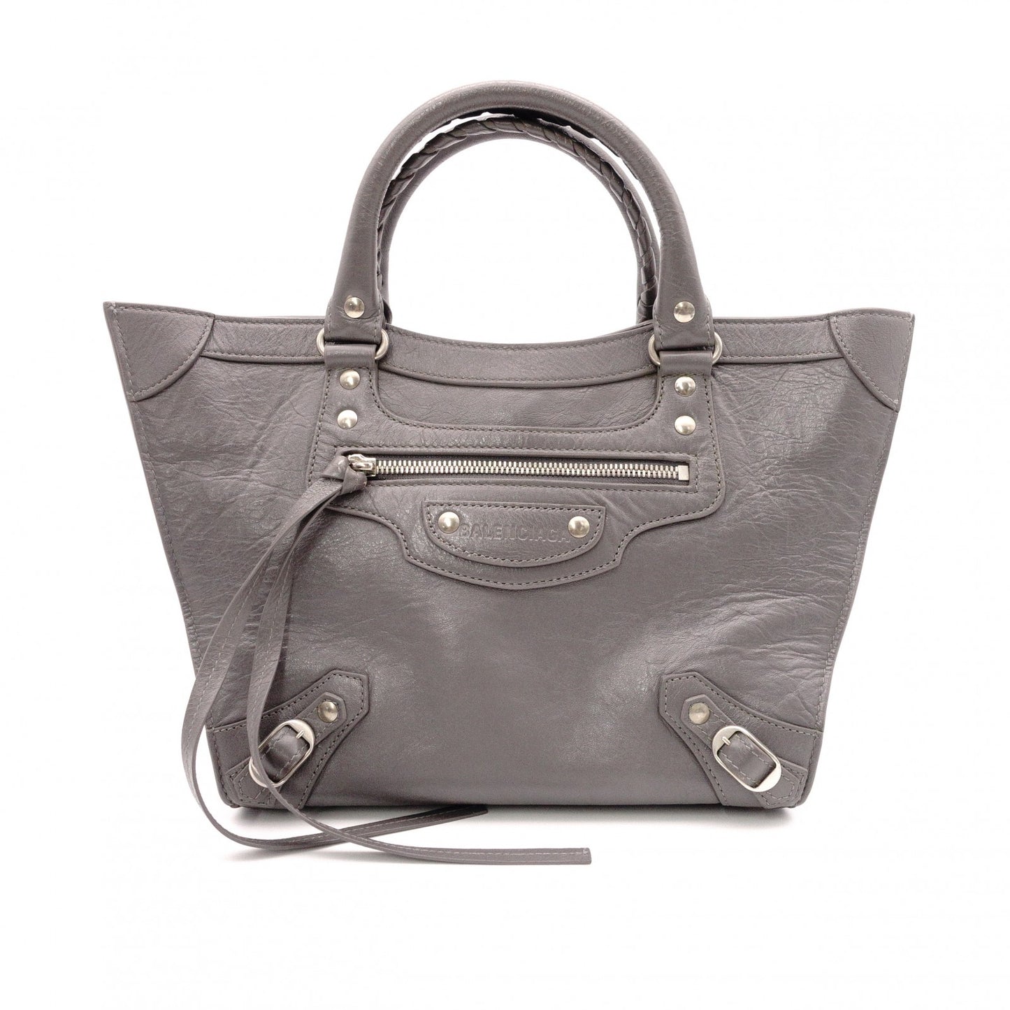 BALENCIAGA Upside Down Neo Classic M Handbag, Leather, Gray