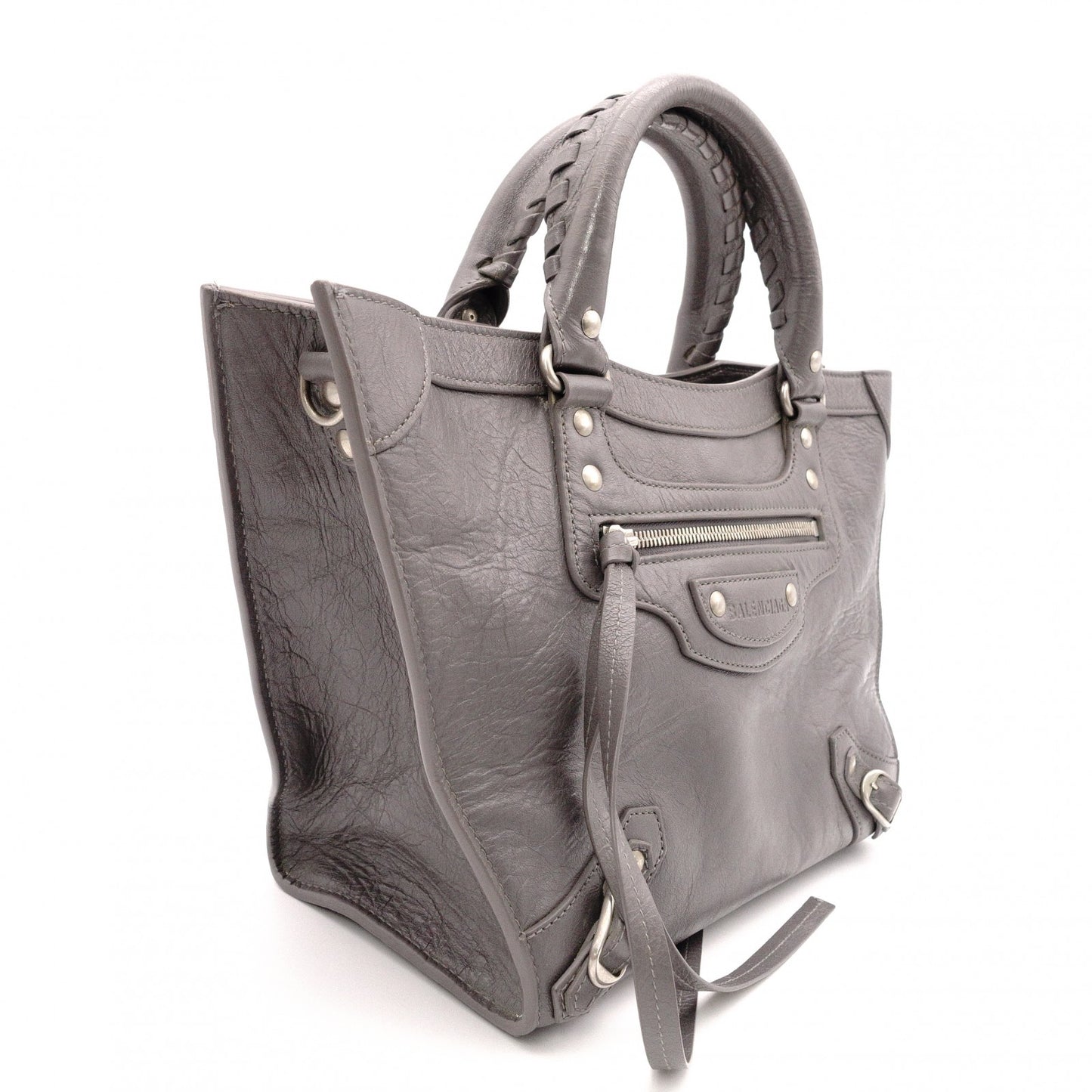 BALENCIAGA Upside Down Neo Classic M Handbag, Leather, Gray
