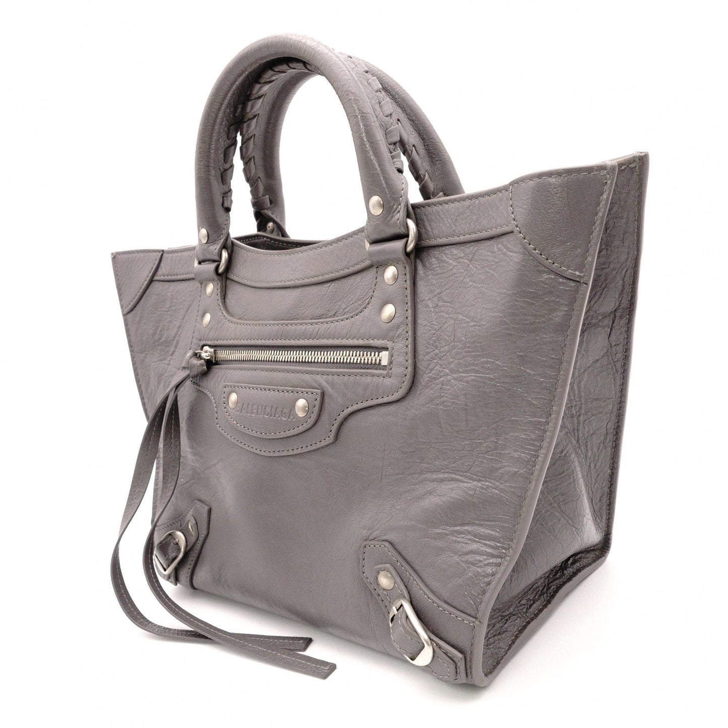 BALENCIAGA Upside Down Neo Classic M Handbag, Leather, Gray