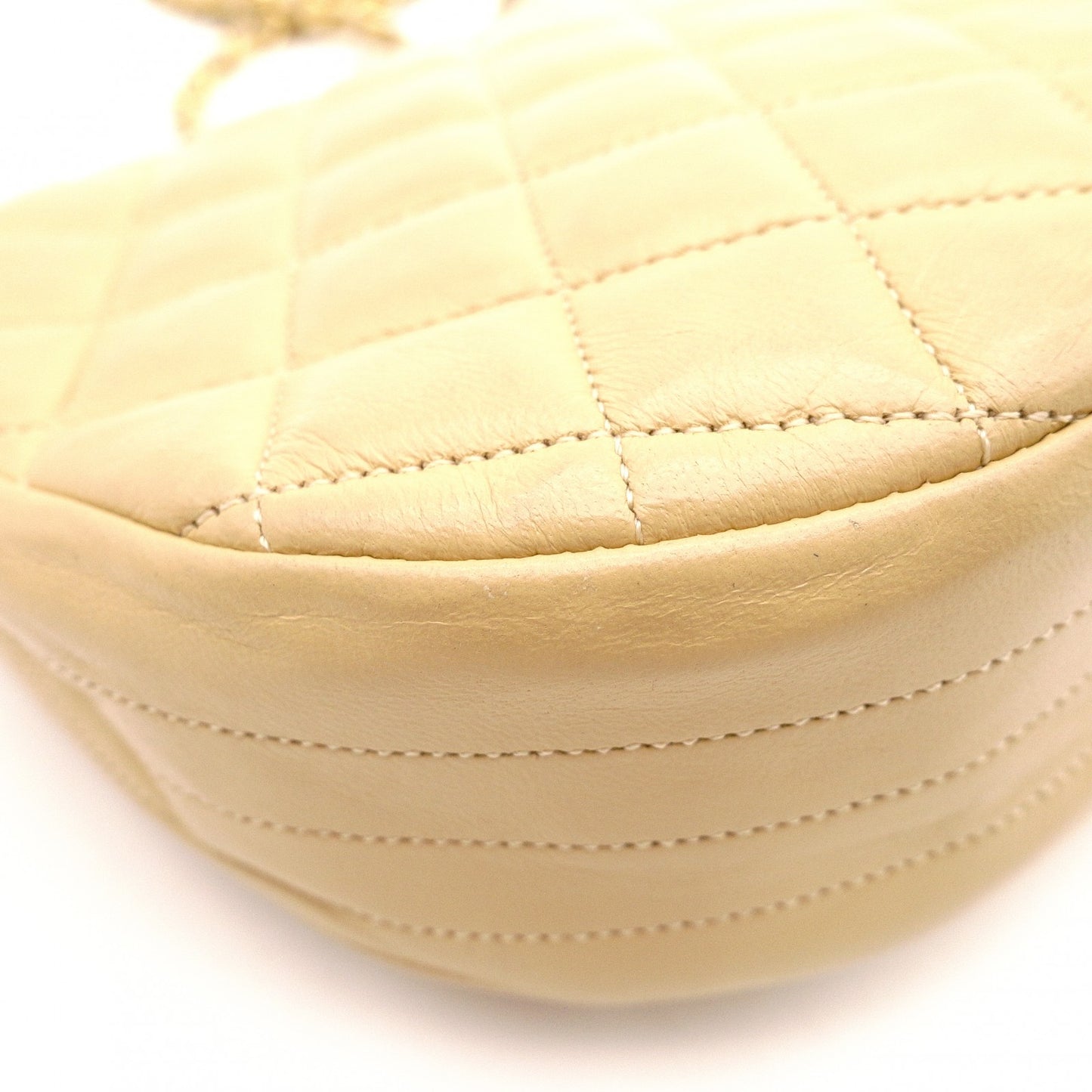 CHANEL Matelassé Shoulder Bag, Leather, Beige, Crossbody, Gold Hardware