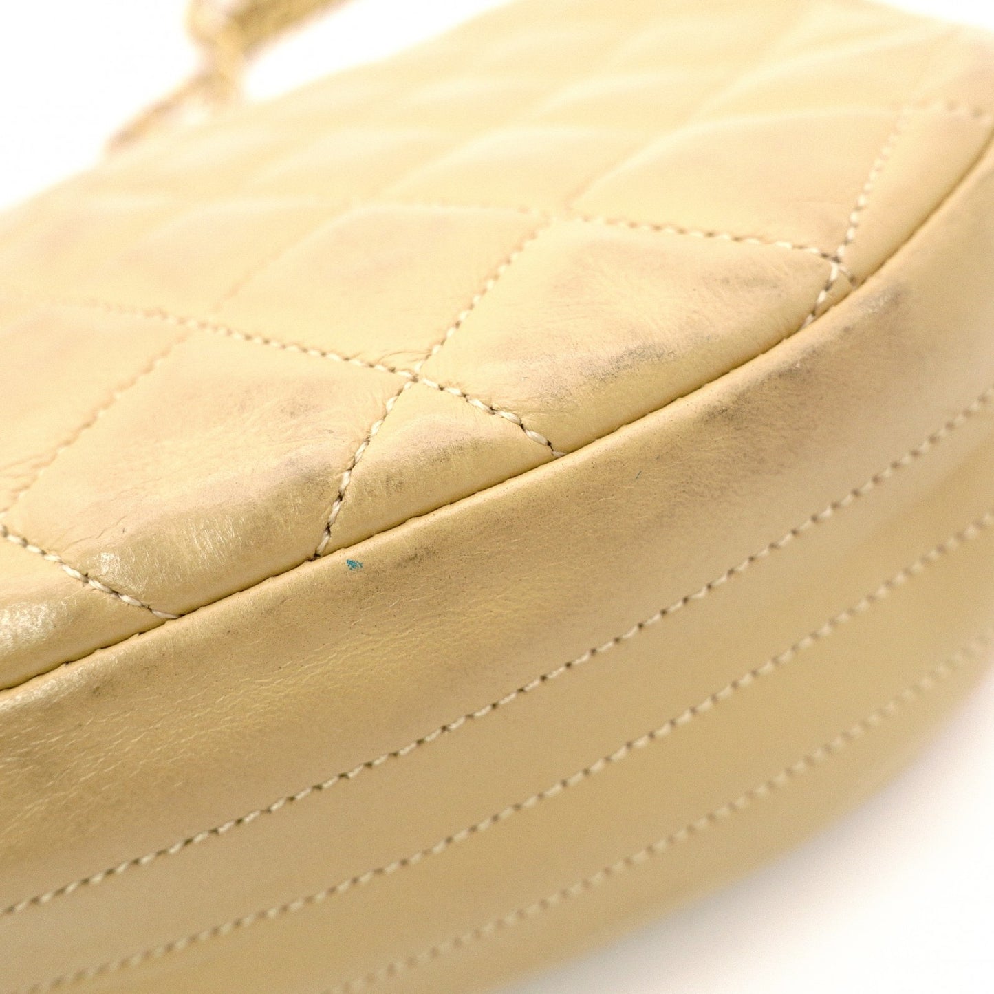 CHANEL Matelassé Shoulder Bag, Leather, Beige, Crossbody, Gold Hardware