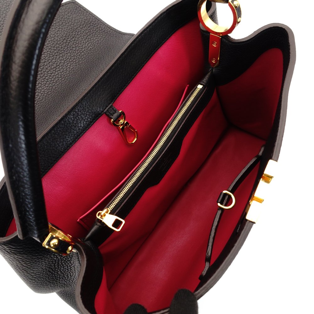 LOUIS VUITTON Capucines MM Handbag Black × Pink Leather Black 7-9-163