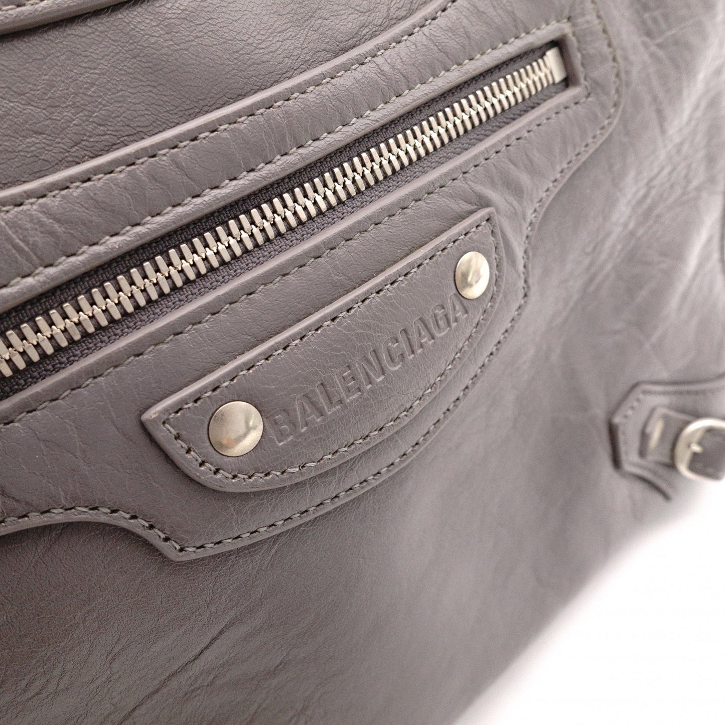 BALENCIAGA Upside Down Neo Classic M Handbag, Leather, Gray