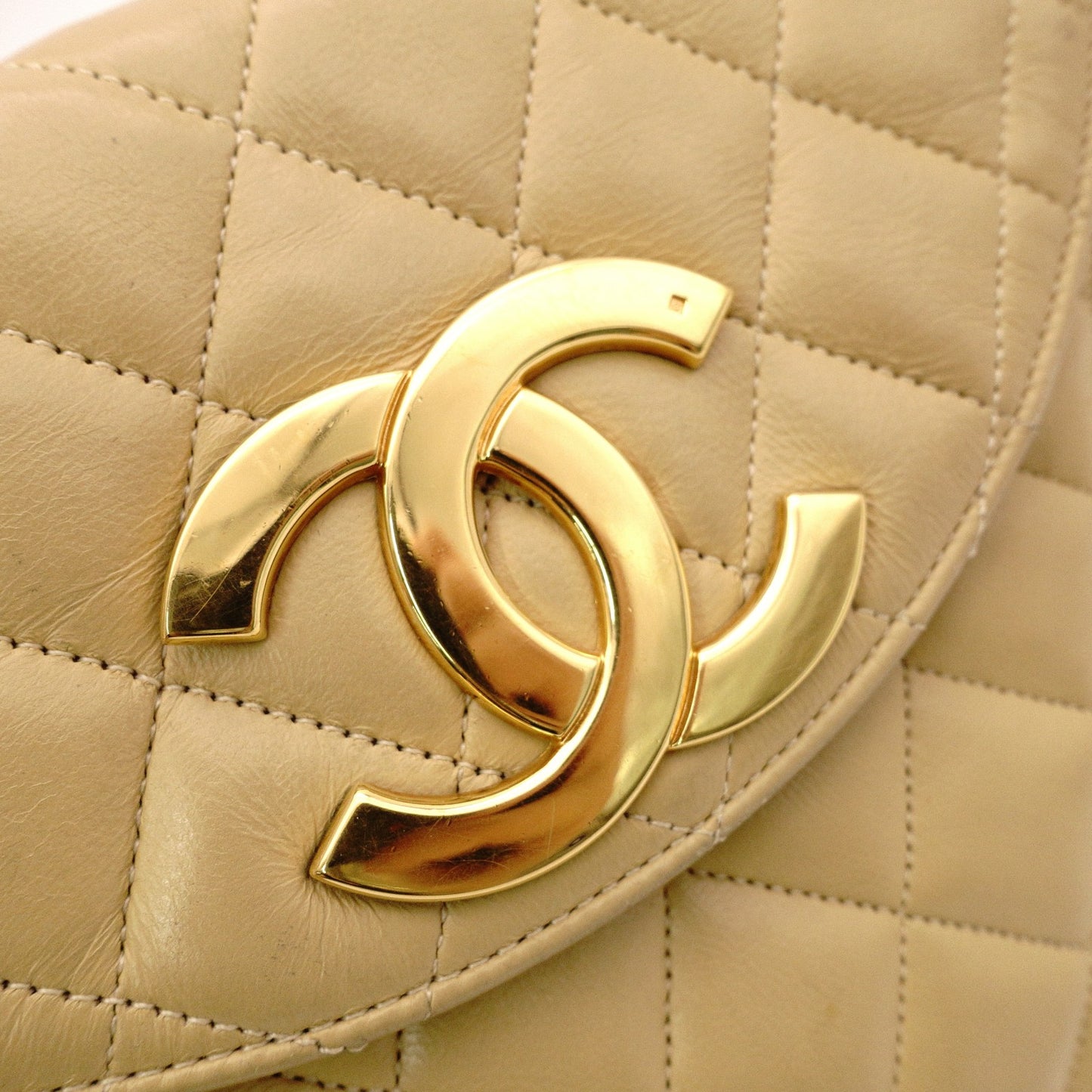 CHANEL Matelassé Shoulder Bag, Leather, Beige, Crossbody, Gold Hardware