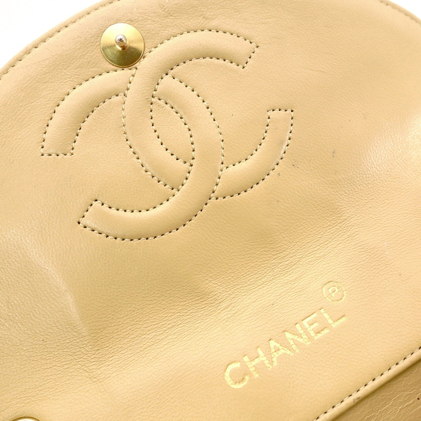 CHANEL Matelassé Shoulder Bag, Leather, Beige, Crossbody, Gold Hardware