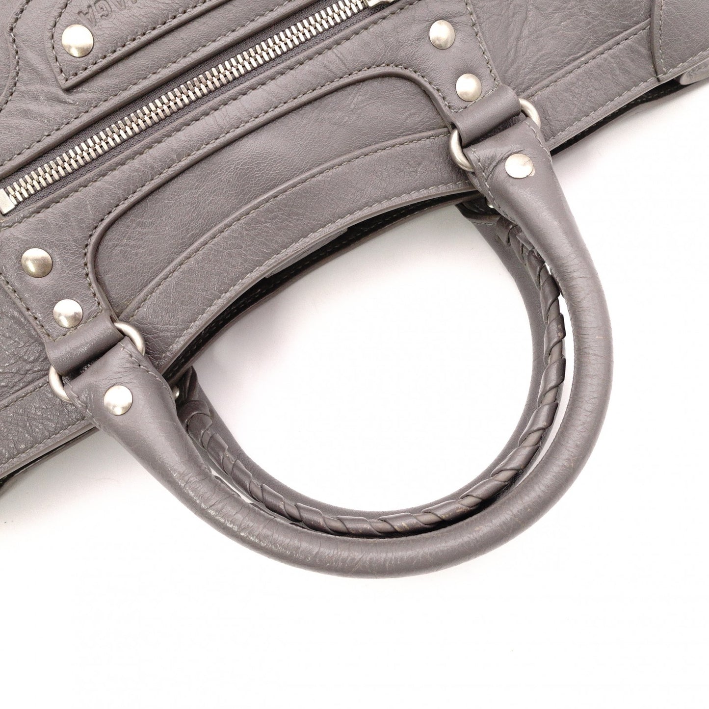 BALENCIAGA Upside Down Neo Classic M Handbag, Leather, Gray
