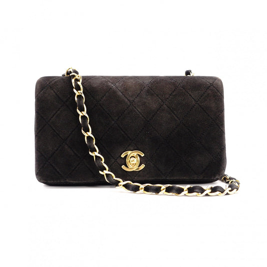 CHANEL Matelassé Shoulder Bag, Suede, Black, Gold Hardware, CC Logo, Vintage