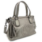 GUCCI Soho Handbag Gunmetal Silver Leather 2-Way Crossbody GG Logo 7-10-412