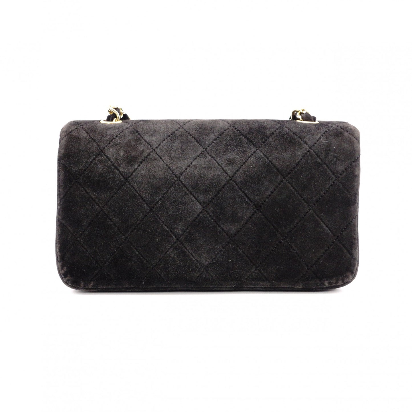 CHANEL Matelassé Shoulder Bag, Suede, Black, Gold Hardware, CC Logo, Vintage