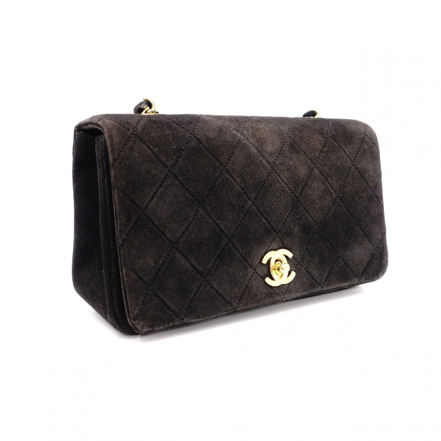 CHANEL Matelassé Shoulder Bag, Suede, Black, Gold Hardware, CC Logo, Vintage