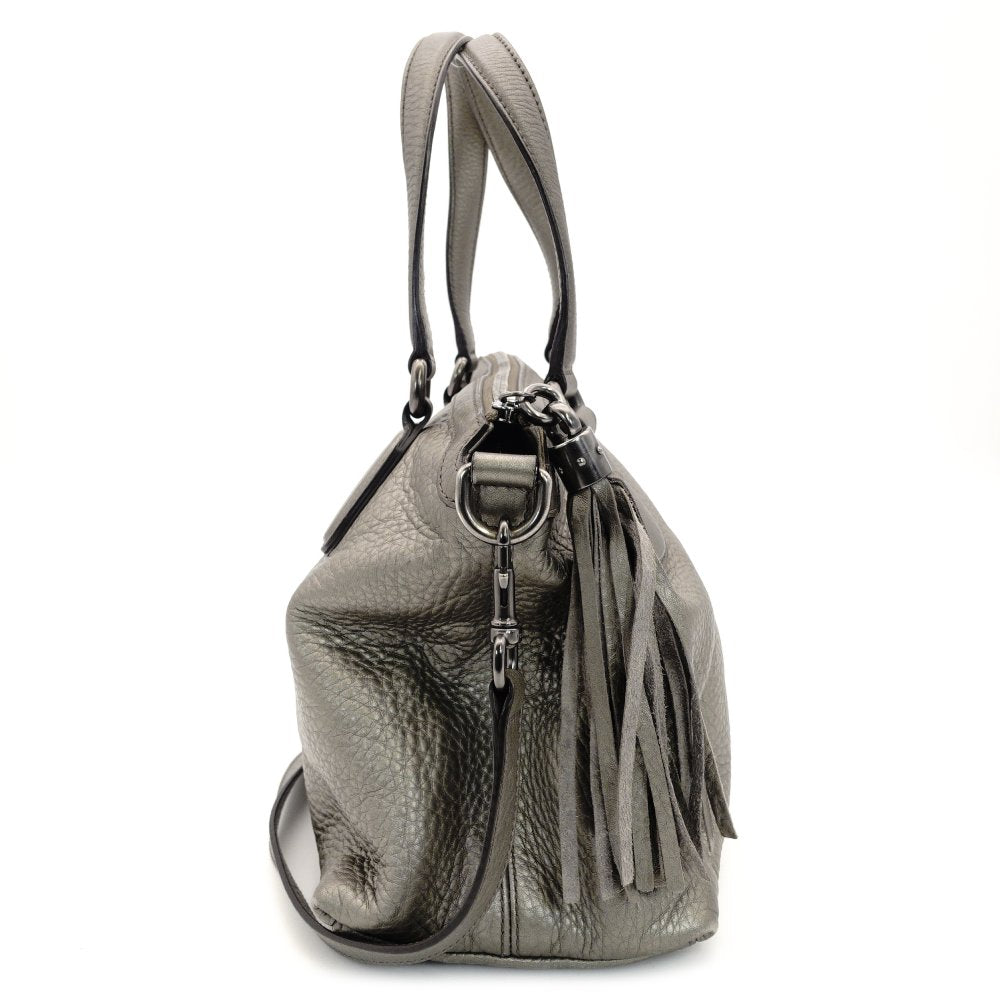 GUCCI Soho Handbag Gunmetal Silver Leather 2-Way Crossbody GG Logo 7-10-412