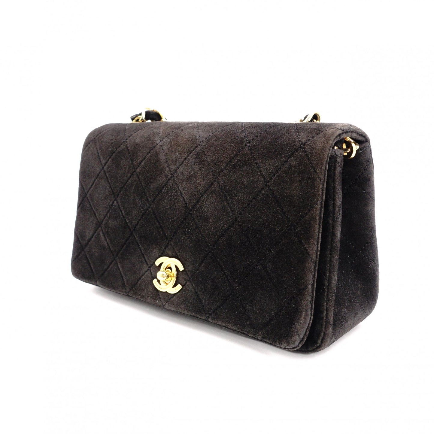 CHANEL Matelassé Shoulder Bag, Suede, Black, Gold Hardware, CC Logo, Vintage