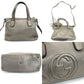 GUCCI Soho Handbag Gunmetal Silver Leather 2-Way Crossbody GG Logo 7-10-412