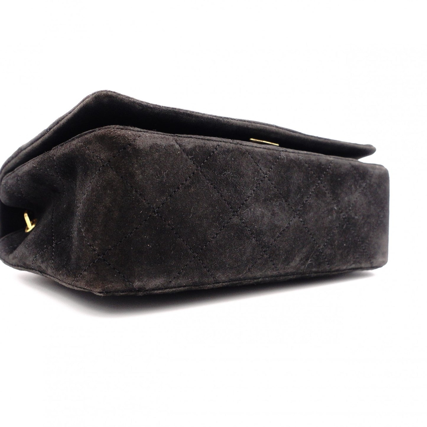 CHANEL Matelassé Shoulder Bag, Suede, Black, Gold Hardware, CC Logo, Vintage