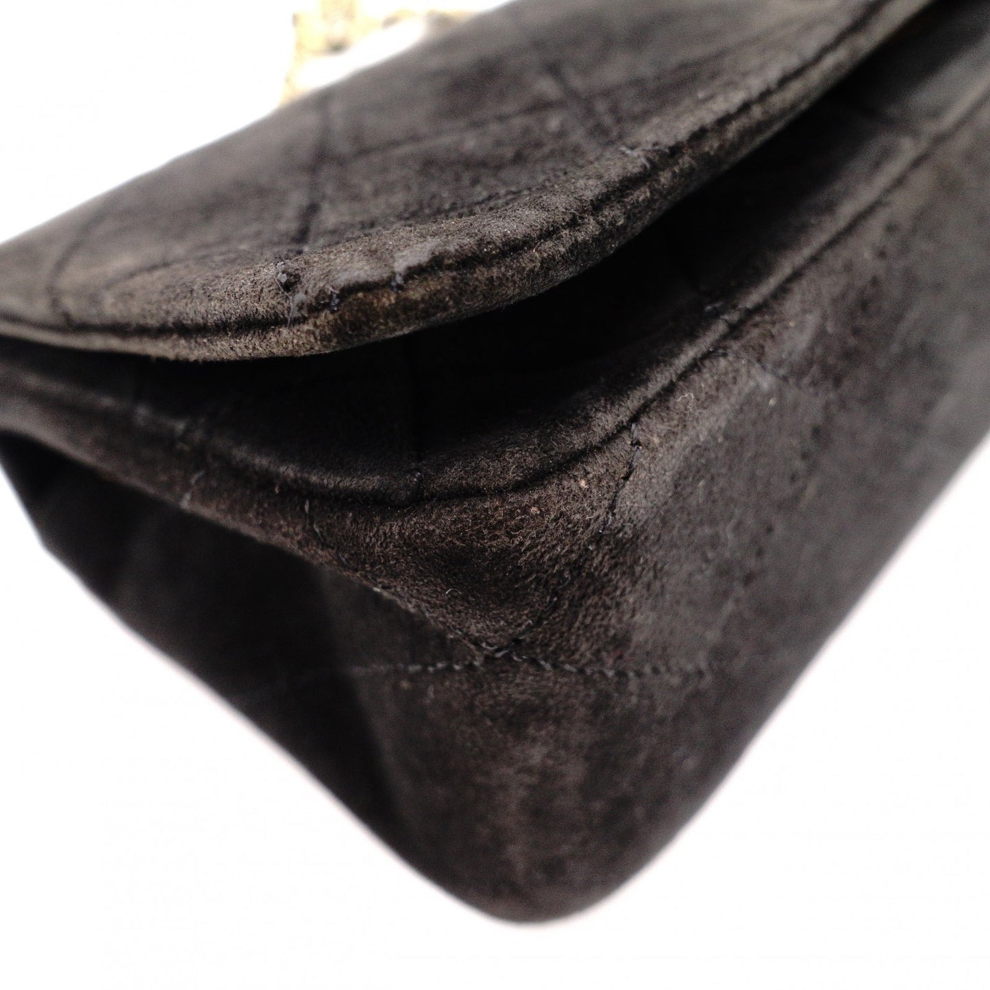 CHANEL Matelassé Shoulder Bag, Suede, Black, Gold Hardware, CC Logo, Vintage