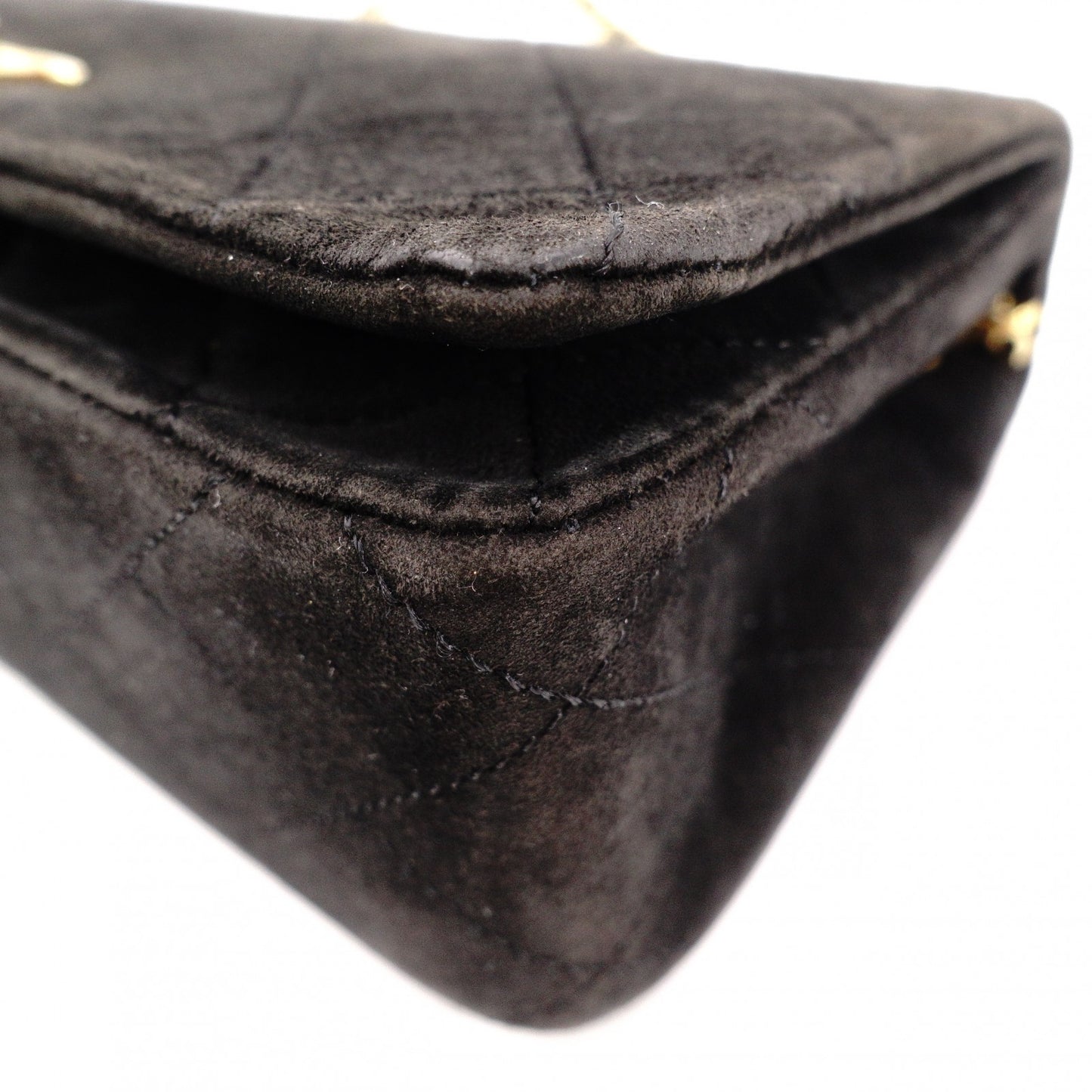 CHANEL Matelassé Shoulder Bag, Suede, Black, Gold Hardware, CC Logo, Vintage