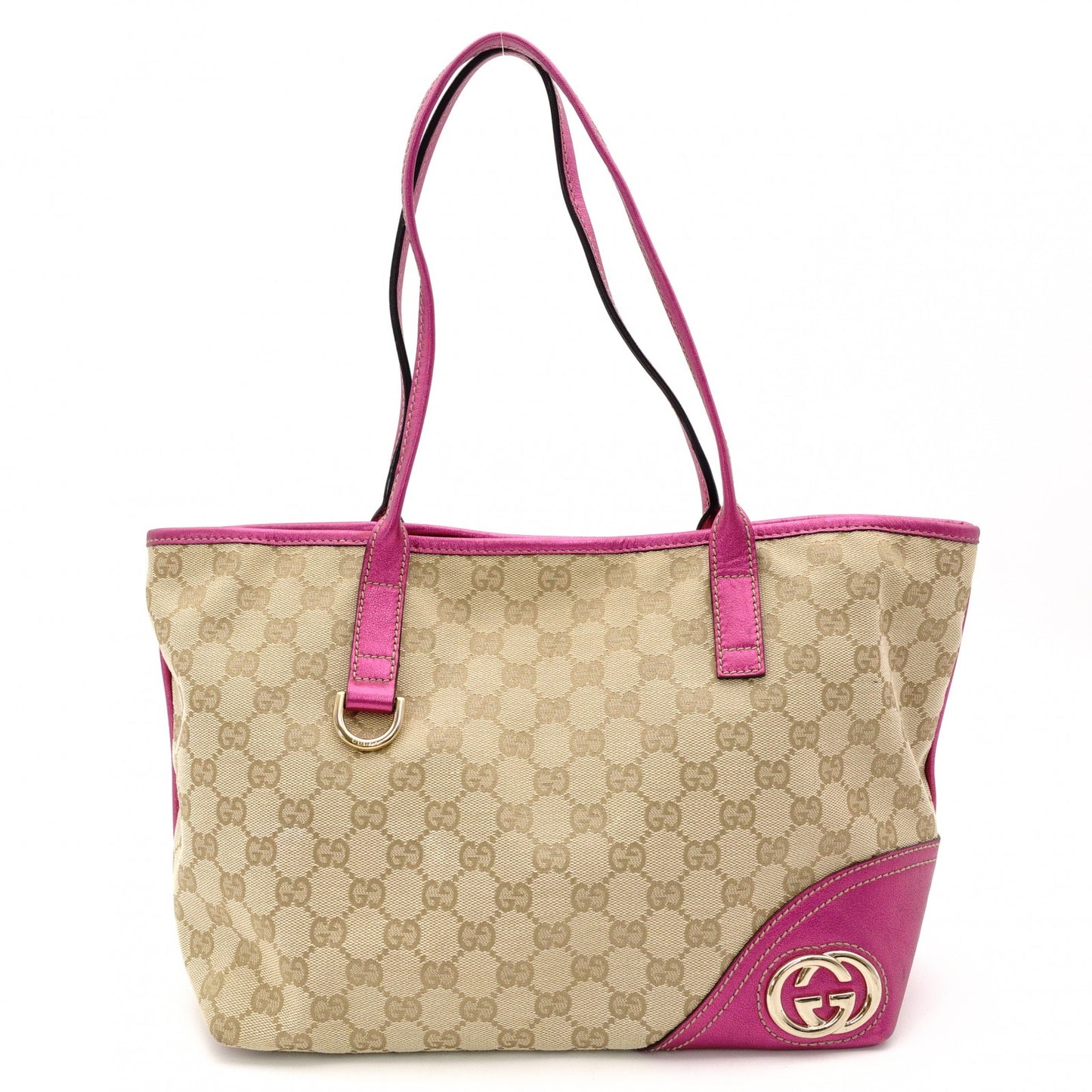 GUCCI New Brit Tote Bag GG Canvas Beige × Pink