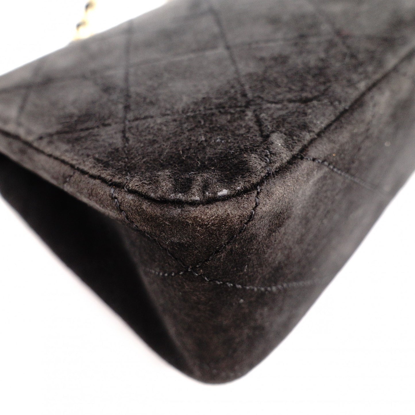 CHANEL Matelassé Shoulder Bag, Suede, Black, Gold Hardware, CC Logo, Vintage