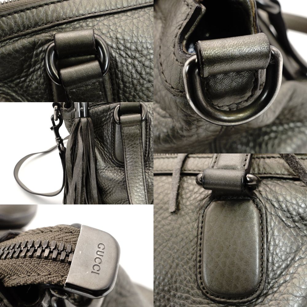 GUCCI Soho Handbag Gunmetal Silver Leather 2-Way Crossbody GG Logo 7-10-412