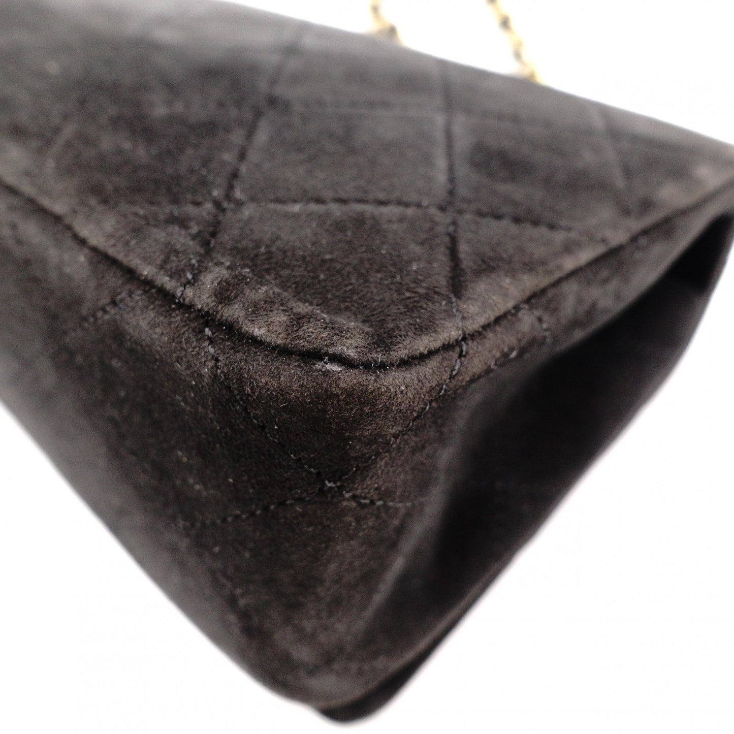 CHANEL Matelassé Shoulder Bag, Suede, Black, Gold Hardware, CC Logo, Vintage