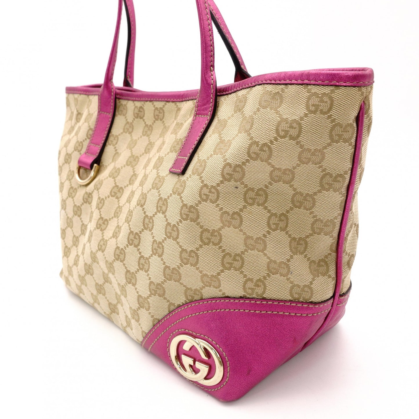 GUCCI New Brit Tote Bag GG Canvas Beige × Pink