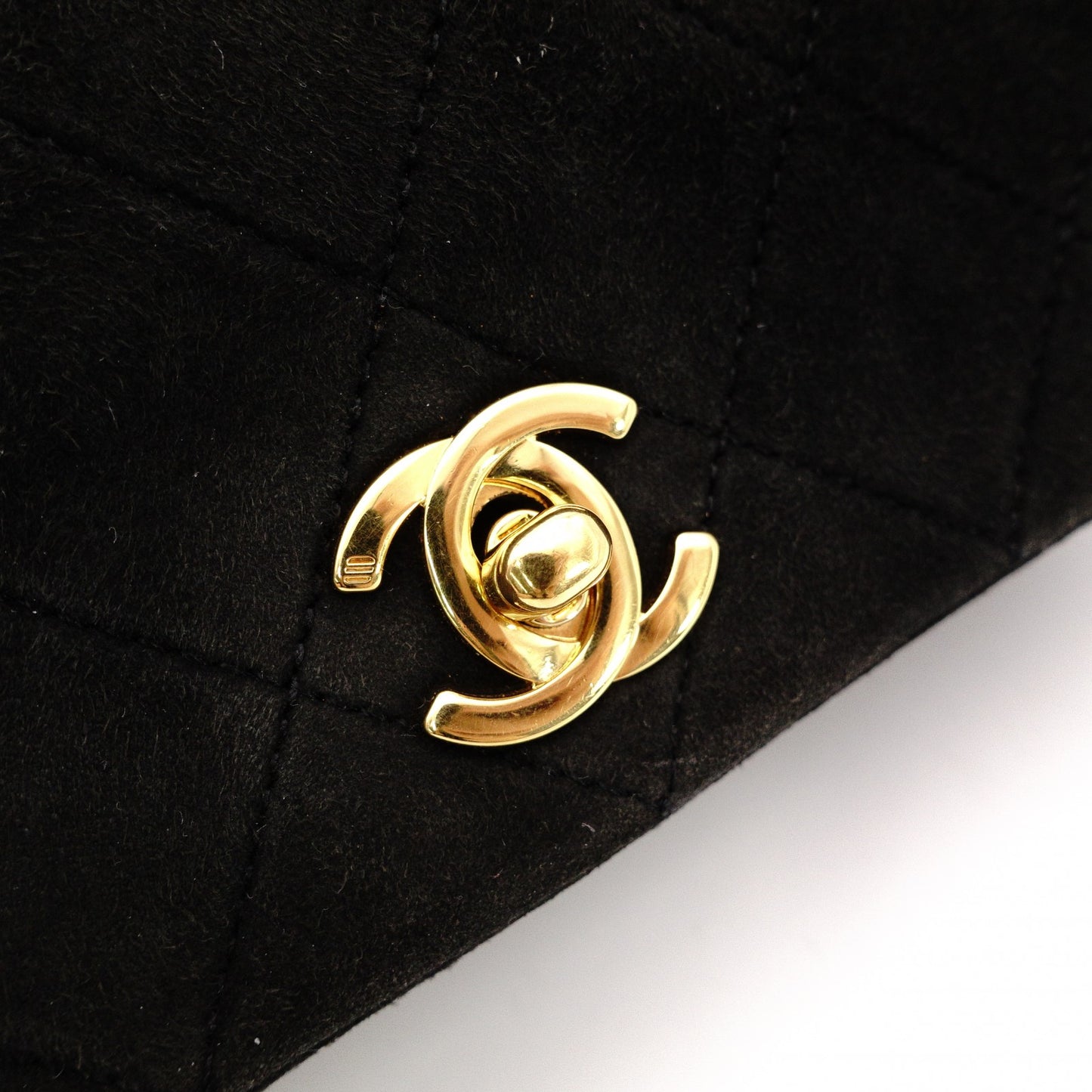 CHANEL Matelassé Shoulder Bag, Suede, Black, Gold Hardware, CC Logo, Vintage