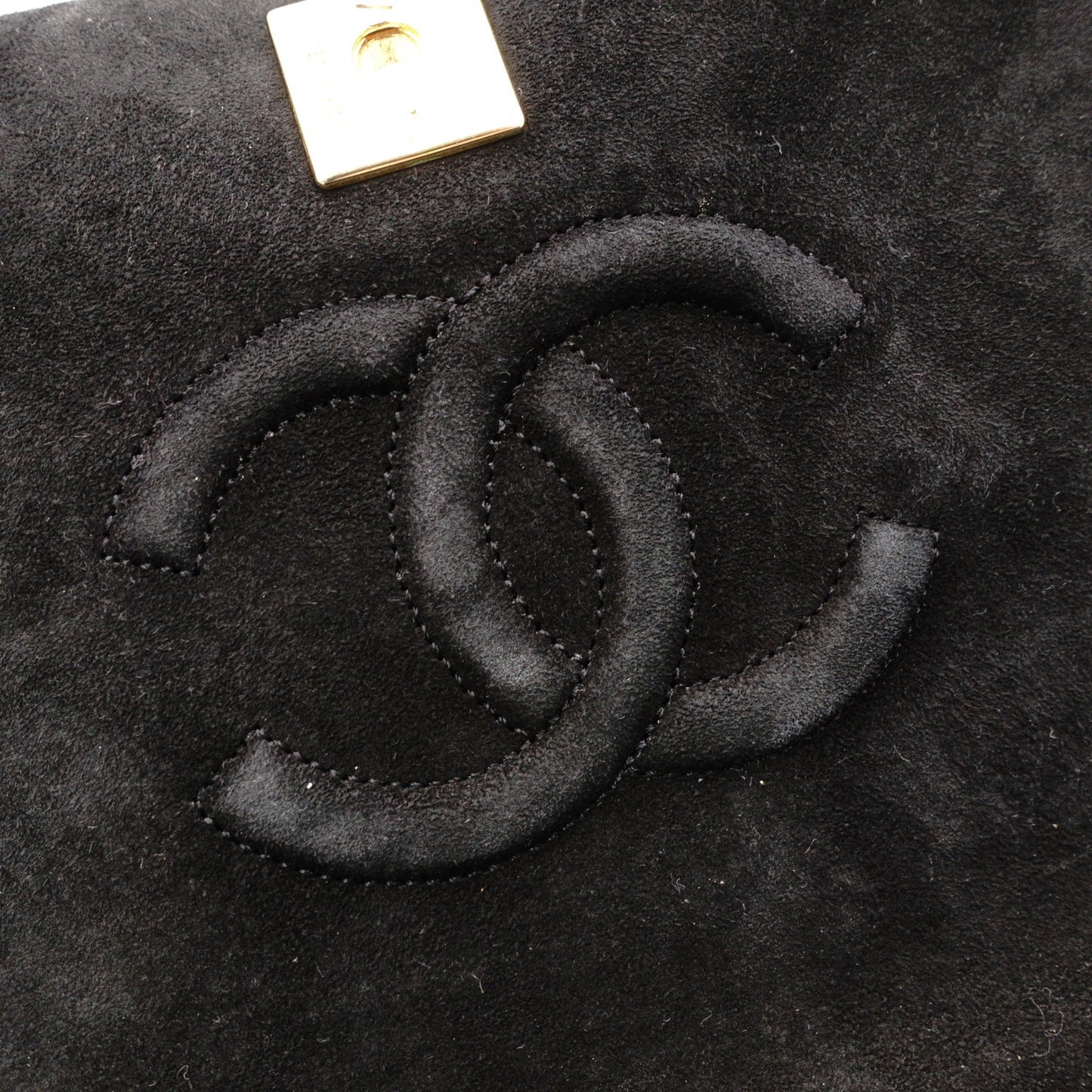 CHANEL Matelassé Shoulder Bag, Suede, Black, Gold Hardware, CC Logo, Vintage