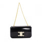 CELINE Shiny Calfskin Triomphe Shoulder Bag, Leather, Black, Rhinestones