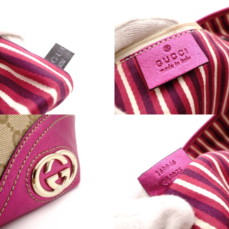 GUCCI New Brit Tote Bag GG Canvas Beige × Pink