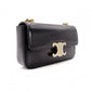 CELINE Shiny Calfskin Triomphe Shoulder Bag, Leather, Black, Rhinestones