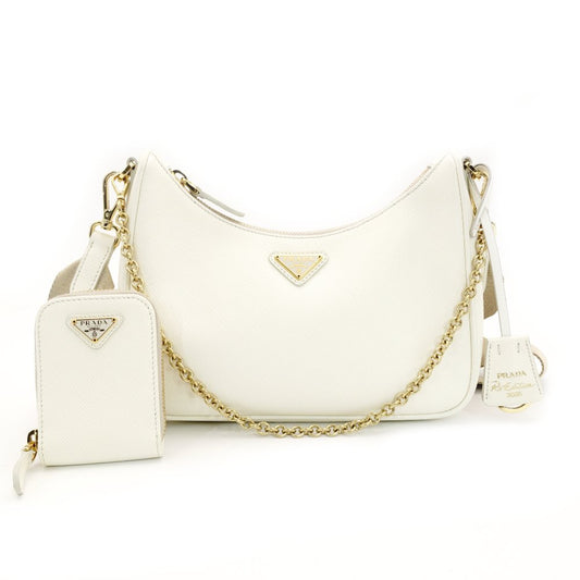 PRADA Shoulder Bag 2-Way Re-Edition 2005 Re-Edition White Leather 1BH204 Shoulder Bag Gold Hardware 7-10-540