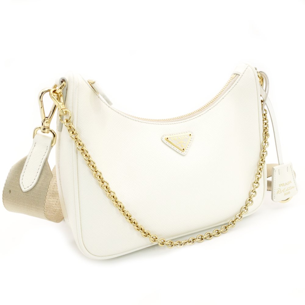 PRADA Shoulder Bag 2-Way Re-Edition 2005 Re-Edition White Leather 1BH204 Shoulder Bag Gold Hardware 7-10-540