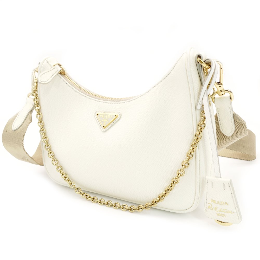 PRADA Shoulder Bag 2-Way Re-Edition 2005 Re-Edition White Leather 1BH204 Shoulder Bag Gold Hardware 7-10-540