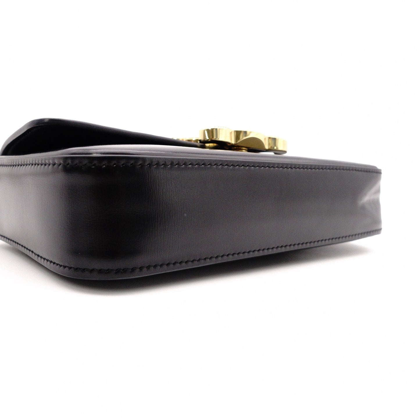 CELINE Shiny Calfskin Triomphe Shoulder Bag, Leather, Black, Rhinestones