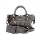 BALENCIAGA Classic Mini City Handbag, Leather, Gray, 2-Way Crossbody, Gold Hardware