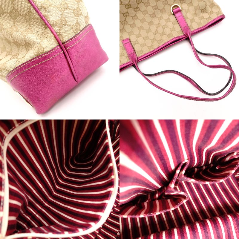 GUCCI New Brit Tote Bag GG Canvas Beige × Pink