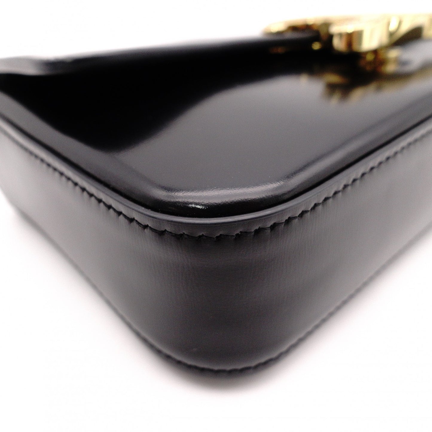 CELINE Shiny Calfskin Triomphe Shoulder Bag, Leather, Black, Rhinestones